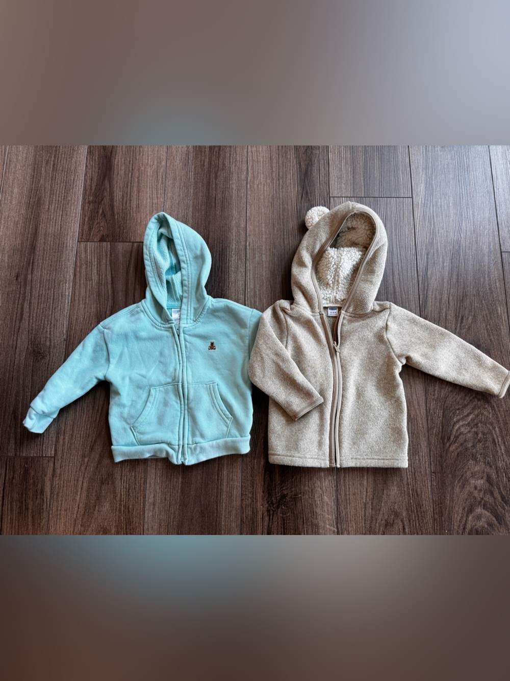 Set of 2 GAP kids zip up hoodie sweatshirts teal bear ears
